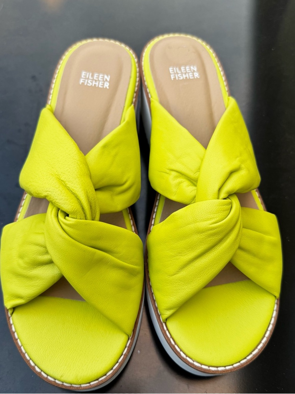 Eileen Fisher Bene Citrus Nappa Wedge Sandals - Picture 2 of 9